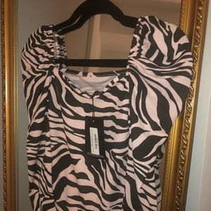 Zebra Print Puff-Sleeve Bodysuit